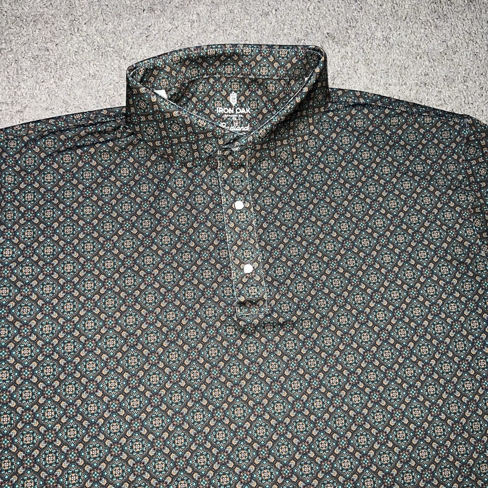 Iron Oak Badland Golf Polo Shirt Men's XL Brown Geometric Polyester Pearl Snap